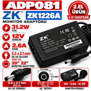 ZK ZK1226A 31.2W 12V 2.6A 5.5*2.1mm 2.EL 20