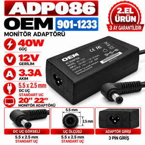 OEM 901-1233 40W 12V 3.3A 5.5*2.5mm 2.EL Standart Uç 20