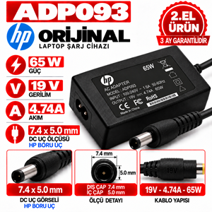 HP 65W 19V 4.74A 7.4*5.0mm 2.EL HP Boru Uç Notebook Laptop Adaptör