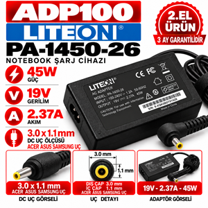 LITEON PA-1450-26 45W 19V 2.37A 3.0*1.1mm 2.EL Acer Asus Samsung Notebook Laptop Adaptör