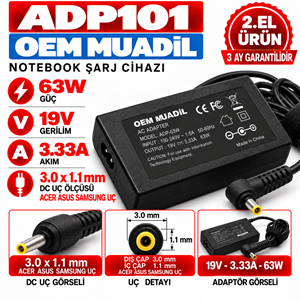 OEM muadil 63W 19V 3.33A 3.0*1.1mm 2.EL Acer Asus Samsung Notebook Laptop Adaptör