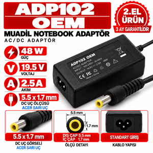 OEM 48W 19.5v 2.5A 5.5*1.7mm 2.EL Acer Sarı Uç Notebook Laptop Adaptör