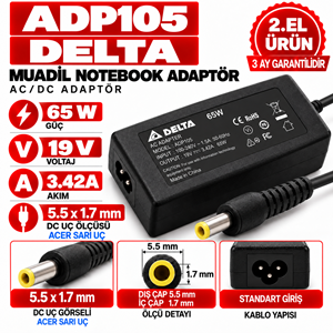 DELTA muadil 65W 19V 3.42A 5.5*1.7mm 2.EL Acer Sarı Uç Notebook Laptop Adaptör