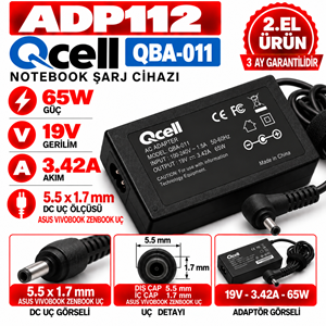 Qcell QBA-011 65W 19V 3.42A 5.5*1.7mm 2.EL Asus Vivobook Zenbook Notebook Laptop Adaptör