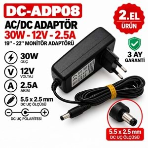 AC-DC ADAPTÖR DC-ADP08 - 30W - 12V - 2.5A - 5.5 × 2.5 mm - 2.El 20
