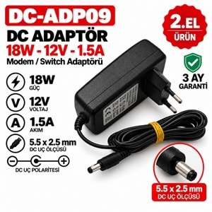 AC-DC ADAPTÖR DC-ADP09 - 18W - 12V - 1.5A - 5.5 × 2.5 mm - 2.El 20