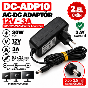 AC-DC ADAPTÖR DC-ADP10 - 30W - 12V - 3A - 5.5 × 2.5 mm - 2.El 20