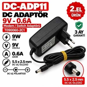 AC-DC ADAPTÖR T090060-2C1 - 5.4W - 9V - 0.6A / 5.5 × 2.1 mm - 2.El Elektronik Cihaz Adaptörü