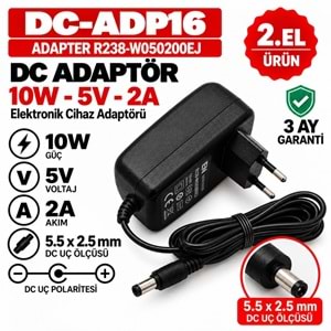 AC/DC ADAPTÖR R238-W050200EJ - 10W - 5V - 2A / 5.5 × 2.5 mm - 2.El Standart Giriş Cihaz Adaptörü