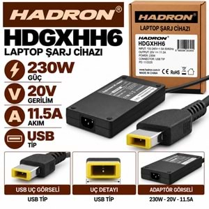 HADRON GXHH6 230W 20V 11.5A USB Uç Lenovo IBM Laptop-Notebook Adaptörü