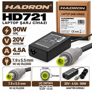 HADRON HD721 90W 20V 4.5A / 7.9 × 5.5 mm IBM / Lenovo / ThinkPad / Notebook - Laptop Adaptörü