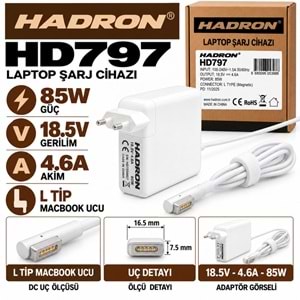 HADRON HD797 85W 18.5V 4.6A L Tip MacBook Laptop-Notebook Adaptörü