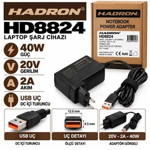HADRON HD8824 40W 20V 2A USB Uç Lenovo / YOGA / Notebook - Laptop Adaptörü