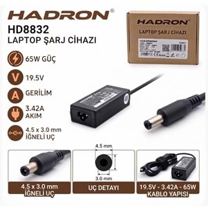 HADRON HD8832 65W 19.5V 3.42A / 4.5 × 3.0 mm HP / Dell / ASUS / Notebook - Laptop Adaptörü