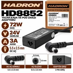 HADRON HD8852 72W 24V 3A 5.5x2.5 mm Yazar Kasa ve POS Cihazı Adaptörü