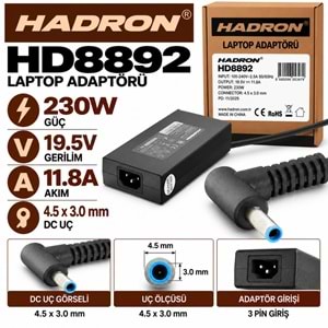 HADRON HD8892 230W 19.5V 11.8A 4.5x3.0 mm HP Laptop-Notebook Adaptörü