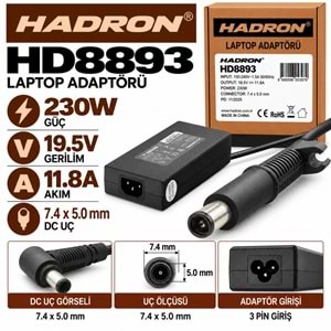 HADRON HD8893 230W 19.5V 11.8A 7.4x5.0 mm Asus MSI Casper Laptop-Notebook Adaptörü