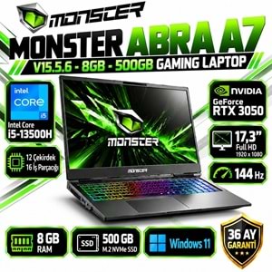 Monster Abra A7 V15.5.6 i5-13500H 8GB RAM 500GB M.2 NVMe SSD RTX 3050 17.3