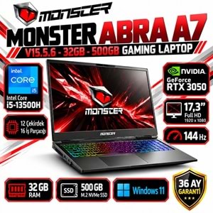 Monster Abra A7 V15.5.6 i5-13500H 32GB RAM 500GB M.2 NVMe SSD RTX 3050 17.3