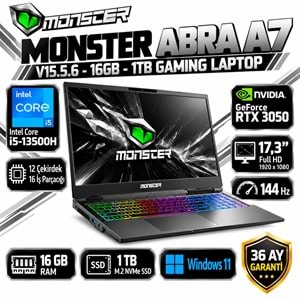 Monster Abra A7 V15.5.6 i5-13500H 16GB RAM 1TB M.2 NVMe SSD RTX 3050 17.3