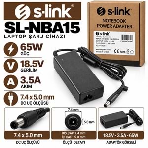 S-LINK SL-NBA15 65W 19V 3.42A / 5.5 × 2.5 mm Asus / Toshiba / Acer / Standart Notebook - Laptop Adaptörü