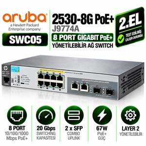 ARUBA 2530-8G PoE+ (J9774A) 2.EL 8 Port Gigabit PoE+ Yönetilebilir Ağ Switch