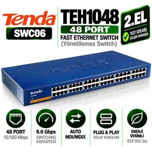 TENDA TEH1048 2.EL 48 Port 10/100 Mbps Fast Ethernet Ağ Switch'i (Yönetilemez Switch)