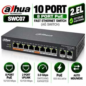 DAHUA 2.EL 10 Port Fast Ethernet Switch, 8 Port PoE Ağ Switch