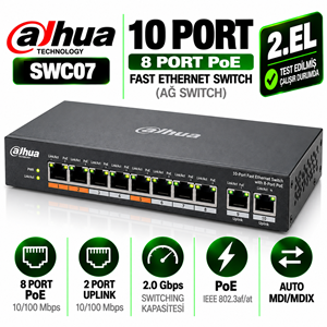 DAHUA 2.EL 10 Port Fast Ethernet Switch, 8 Port PoE Ağ Switch