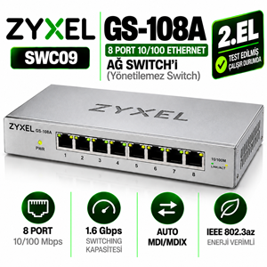 ZYXEL GS-108A 2.EL 8 Port 10/100 Ethernet Ağ Switch'i (Yönetilemez Switch)