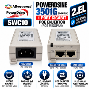 Microsemi POWERDSINE 3501G (PD-3501G/AC) 2.EL 1 Port Gigabit PoE Enjektör (PoE Midspan)