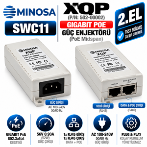 MINOSA XQP (P/N: 502-00002) 2.EL Gigabit PoE Güç Enjektörü (PoE Midspan) 56V 0.93A