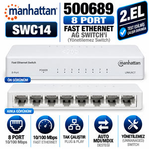 MANHATTAN 500689 2.EL 8 Port Fast Ethernet Ağ Switch'i (10/100 Mbps, Yönetilemez)