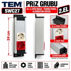 TEM Priz Grubu 9u 1u / Ofis Masa - Teknik Panel Alüminyum Gövde 2.El 2.lı Grup Priz Ünitesi