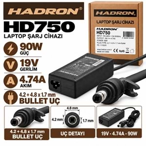 HADRON HD750 90W 19V 4.74A / 4.2 + 4.8 × 1.7 mm Bullet HP / Compaq / ASUS / Samsung / Notebook - Laptop Adaptörü