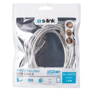 S-Link SL-U2015 / Printer - Yazıcı Kablosu 2.0 Şeffaf 1,5 Metre