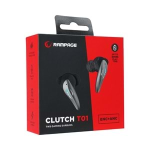 Rampage Clutch T01 Siyah/Gümüş 4 Mikrofonlu ENC+ANC Oyuncu Bluetooth V5.3 TWS Gerçek Kablosuz Kulaklık