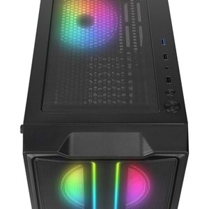 Rampage SLIDER Mesh LED Şerit Temperli Cam Siyah 4*12cm Sabit RGB Fan ATX Mid-T Gaming Oyuncu Kasası