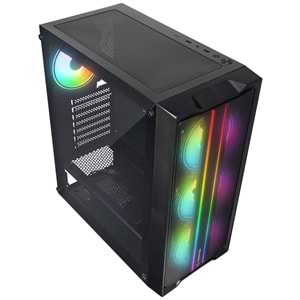 Rampage SLIDER Mesh LED Şerit Temperli Cam Siyah 4*12cm Sabit RGB Fan ATX Mid-T Gaming Oyuncu Kasası