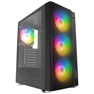 Rampage CARISMA MESH 4*12cm Rainbow Temperli Camlı ATX Mid-T Gaming Oyuncu Kasası