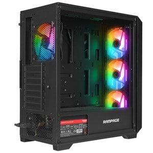 Rampage SPEAR Siyah 4*RGB Auto Fan ATX Mid-T Gaming Oyuncu Kasası