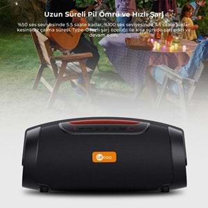 Lecoo DS151 Boombox RGB Bluetooth 5.0 Stereo 80W TWS IPX5 Taşınabilir Hoparlör Siyah