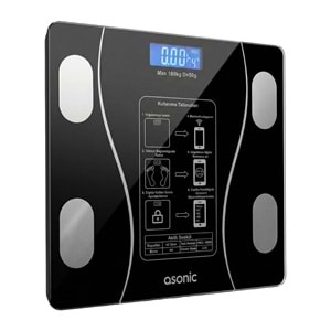 Asonic BS260 Siyah 260x260mm Boyutunda 2*AAA Pil Hediyeli Dijital Bluetooth Baskül