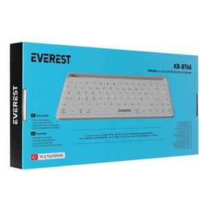 Everest KB-BT66 Beyaz 2.4G+BT1+BT2 üçü bir arada 3 in 1 Q Kablosuz klavye