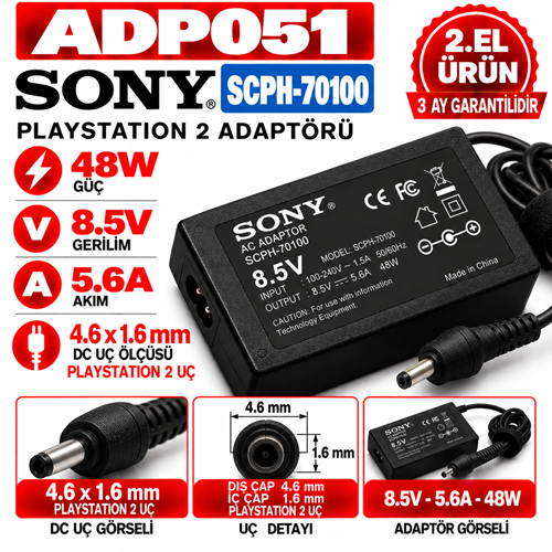 Sony scph-70100 48W 8.5V 5.6A 4.6*1.6mm 2.EL PlayStation2 Adaptörü