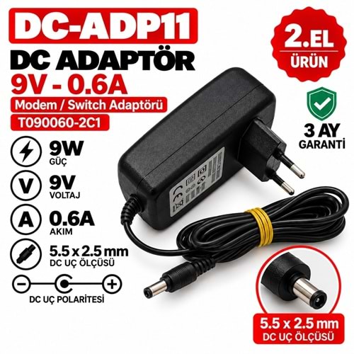 AC-DC ADAPTÖR T090060-2C1 - 5.4W - 9V - 0.6A / 5.5 × 2.1 mm - 2.El Elektronik Cihaz Adaptörü