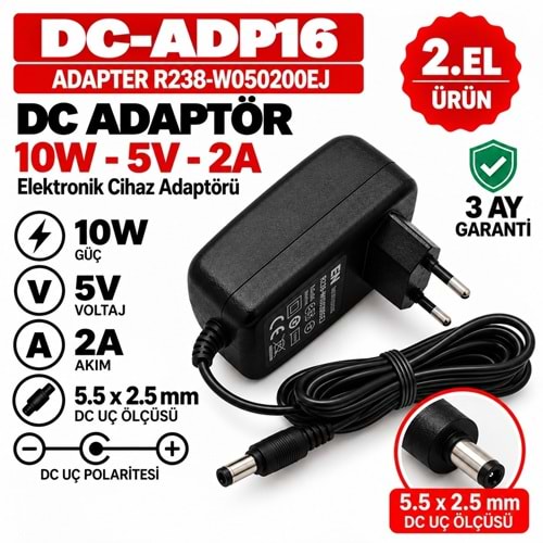 AC/DC ADAPTÖR R238-W050200EJ - 10W - 5V - 2A / 5.5 × 2.5 mm - 2.El Standart Giriş Cihaz Adaptörü