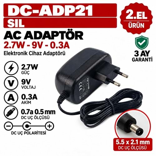 SL VD090030C - 2.7W - 9V - 0.3A / 5.5 × 2.1 mm - 2.El Elektronik Cihaz Adaptörü