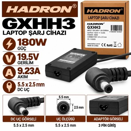 HADRON GXHH3 180W 19.5V 9.23A 5.5x2.5 mm Asus MSI Toshiba Casper Laptop-Notebook Adaptörü