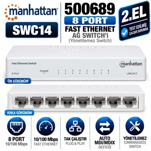MANHATTAN 500689 2.EL 8 Port Fast Ethernet Ağ Switch'i (10/100 Mbps, Yönetilemez)
